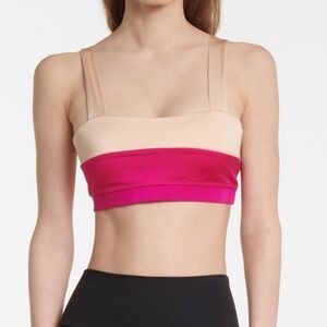 LANSTON Elysian Sports Bra Top Tan Pink Colorblock Pilates Yoga Gym Comfy S Soft